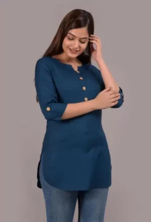 Women Solid Viscose Rayon Straight Kurta  (Dark Blue)